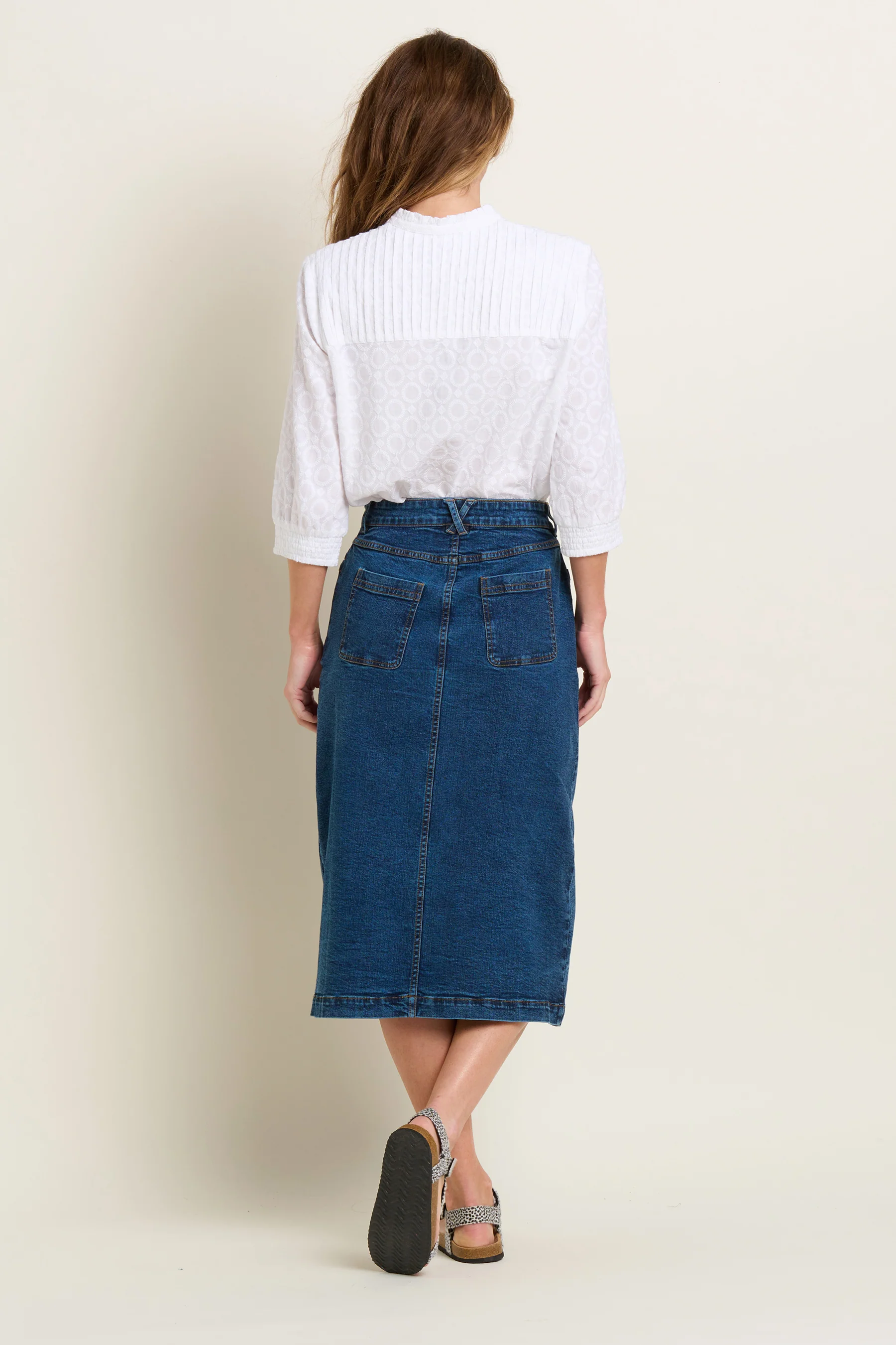 Button Front Denim Midi Skirt - Image 2