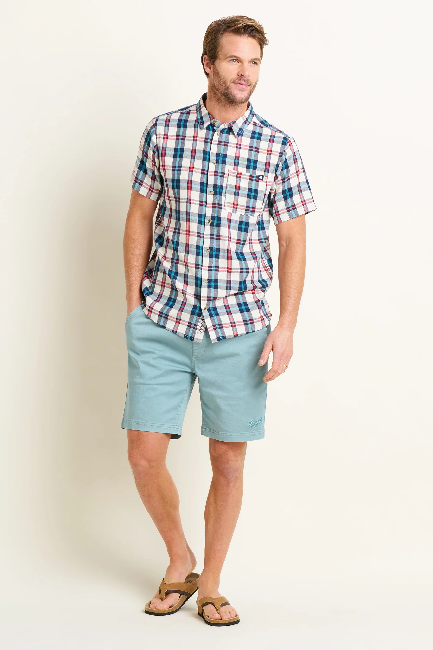 Cream Check Short Sleeve Shirt - Image 4