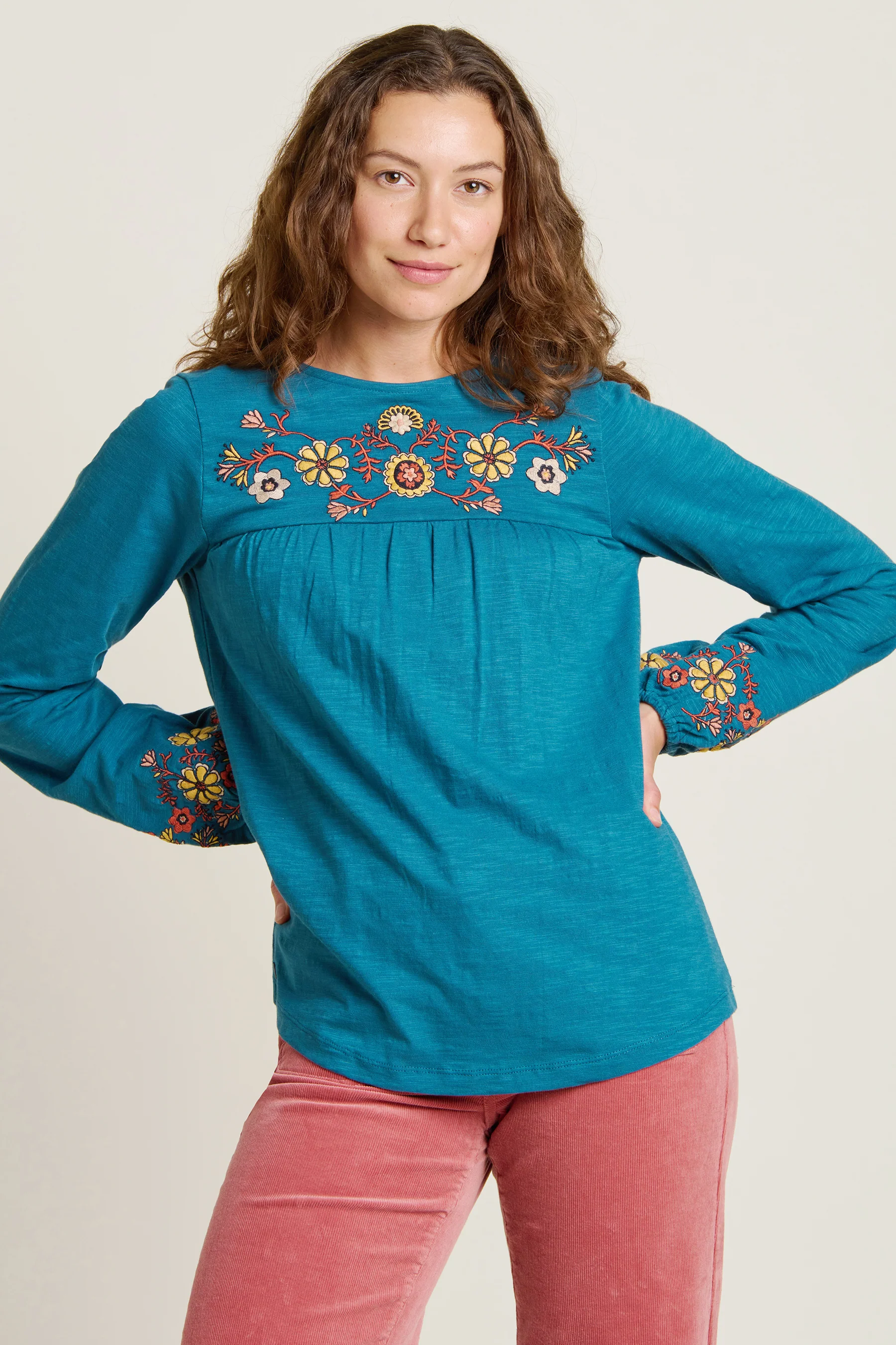Folk Floral Embroidered Long Sleeve Tee - Image 4