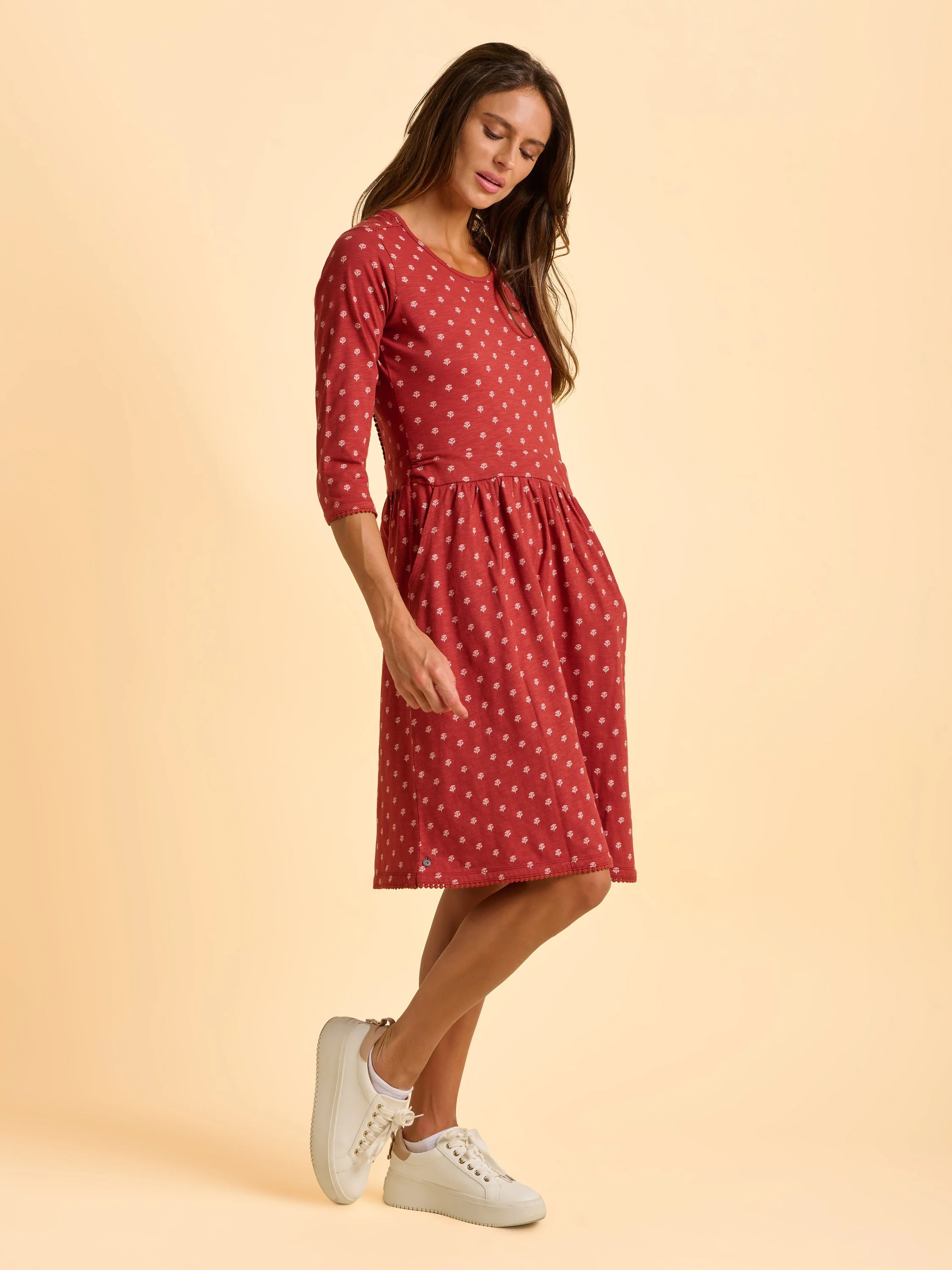 Freya Red Jersey Knee Length Dress - Image 3
