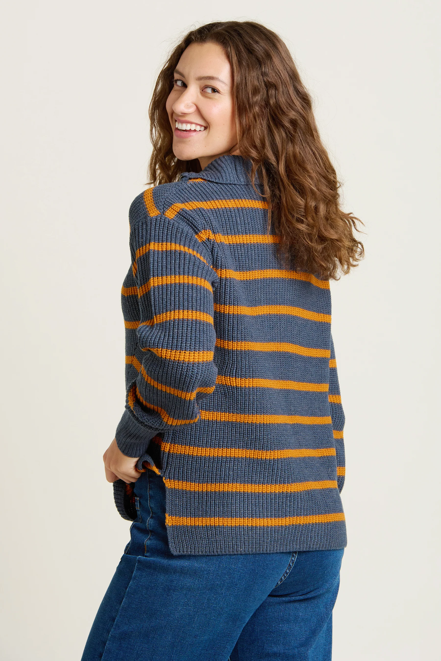 Knitted Stripe Quarter Zip Jumper - Image 2