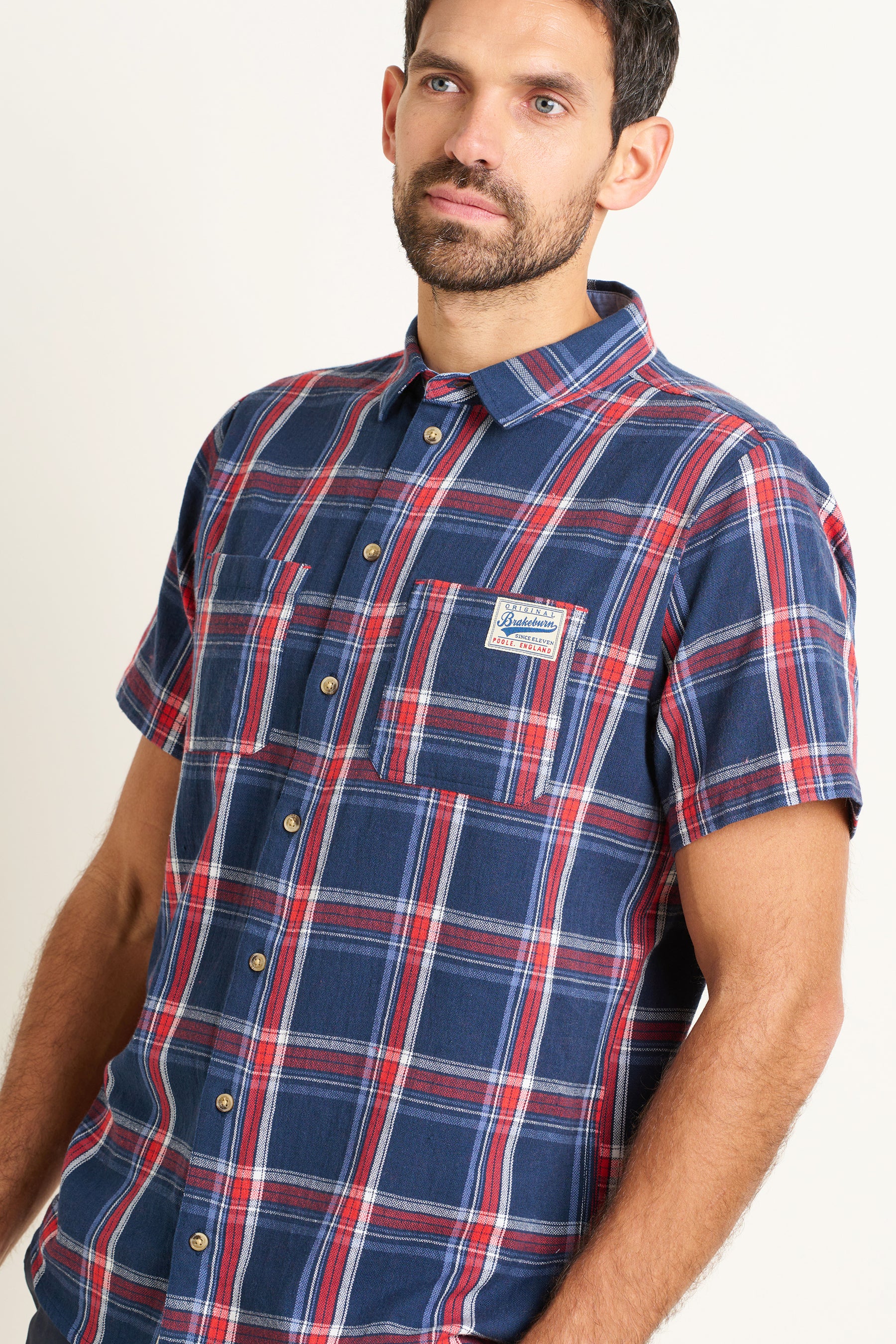 Navy Check Short Sleeve Shirt - Image 3