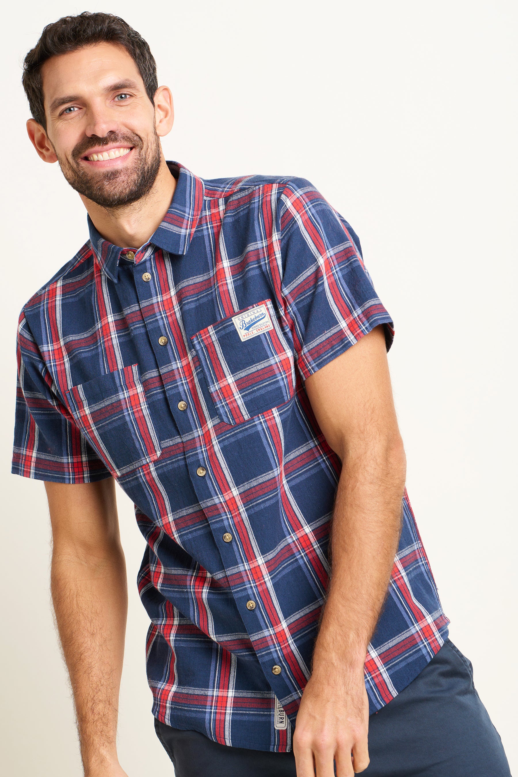 Navy Check Short Sleeve Shirt - Image 5