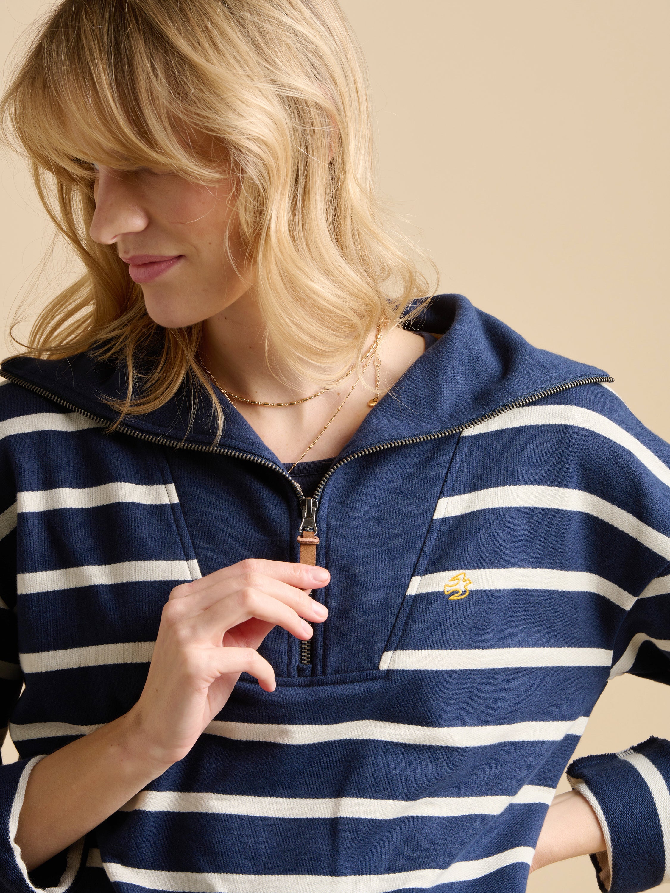 Navy Stripe Quarter Zip Sweat