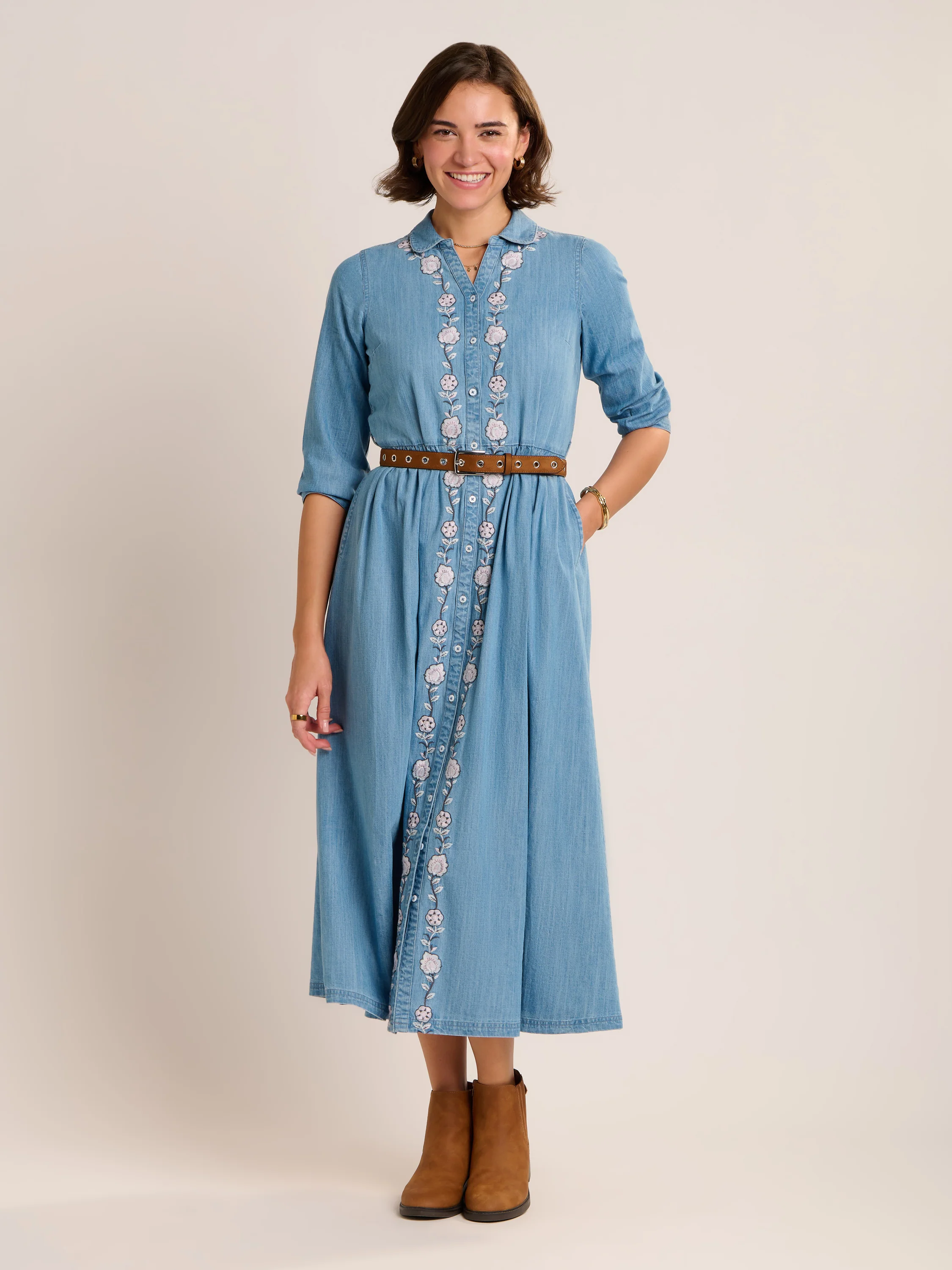 Viviana Embroidered Maxi Denim Dress - Image 4